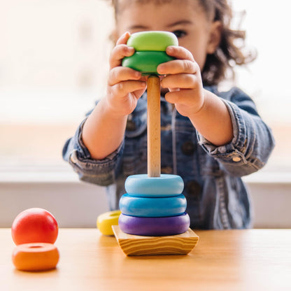 Melissa & Doug Rainbow Stacker Wooden Ring Educational Toy - Wooden Stacking Rings, Stacker Toys
