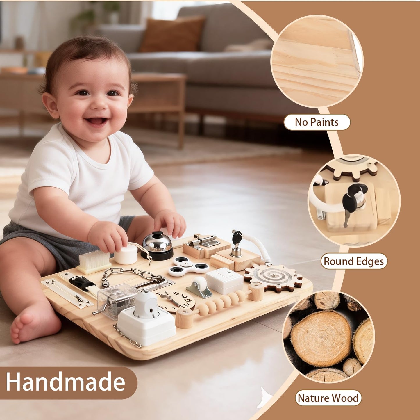 Potatomato Wooden Montessori Large Busy Board for Toddlers and Kids – Sensory Activity Board Toy
