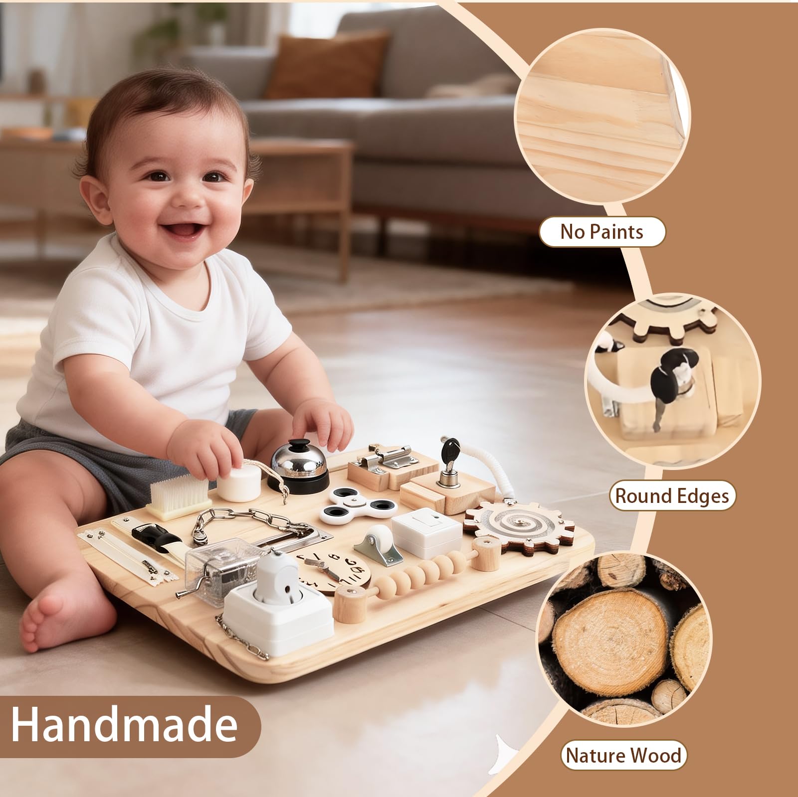Potatomato Wooden Montessori Large Busy Board for Toddlers and Kids – Sensory Activity Board Toy