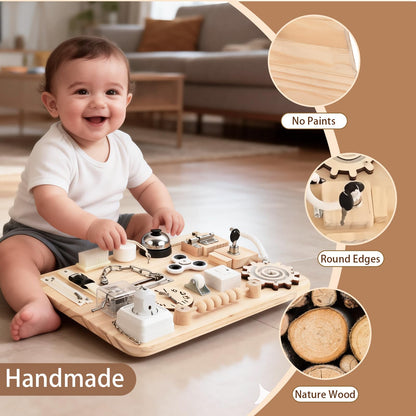 Potatomato Wooden Montessori Large Busy Board for Toddlers and Kids – Sensory Activity Board Toy