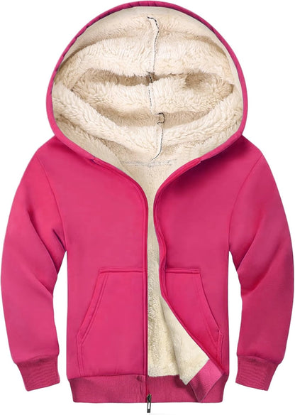 Gihuo Unisex Boy's Girls Winter Warm Sherpa Lined Zip Up Sweatshirt Fleece Jacket Kid's Hoodie