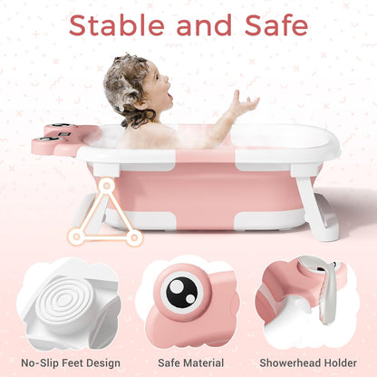 Baby Bathtub, Collapsible Newborn Bathtub for Infant to Toddler 0-24 Months with Soft Cushion and