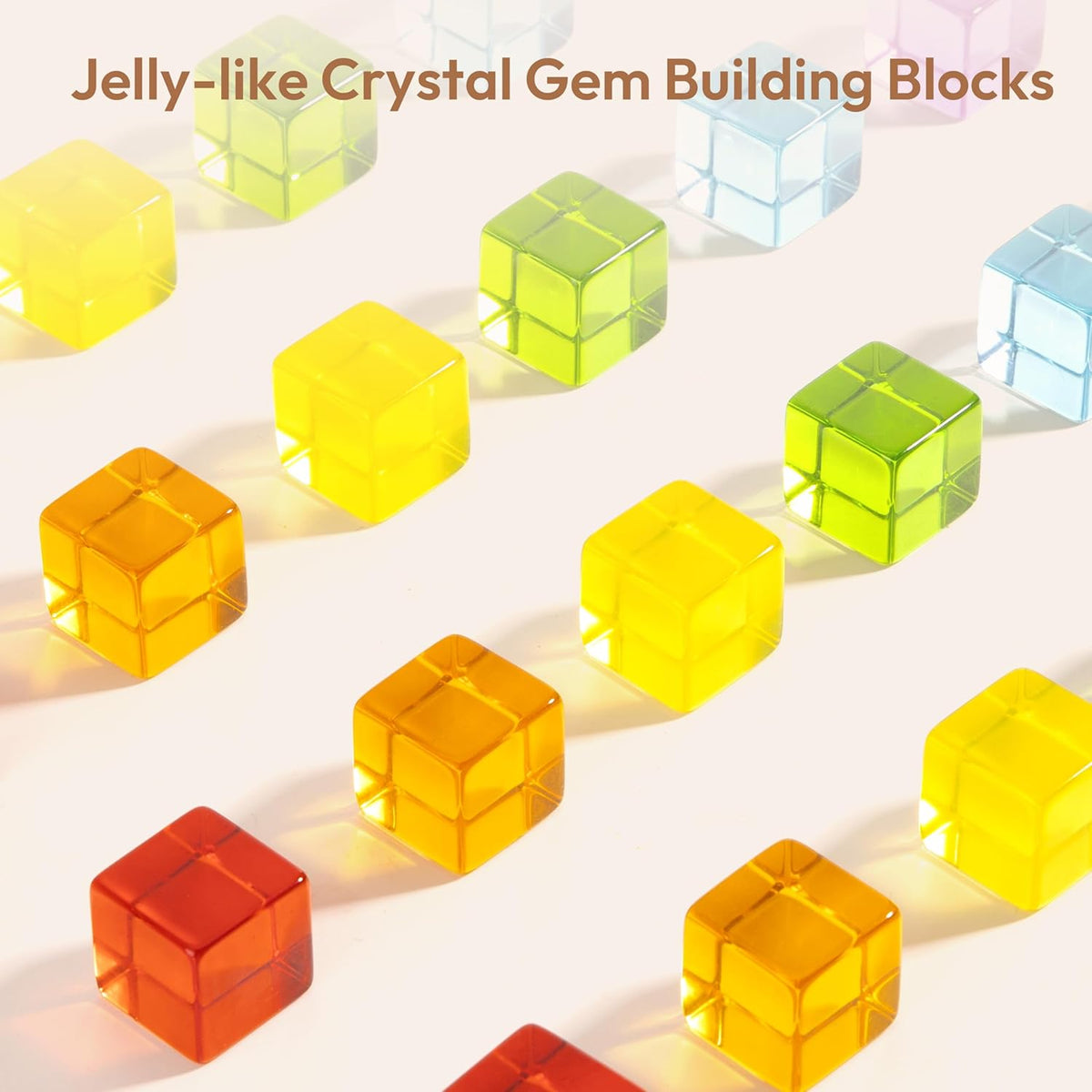 Wooden Building Blocks Set for Kids, 24 PCS Rainbow Gem Cubes Stacking Blocks - 2 Wood House