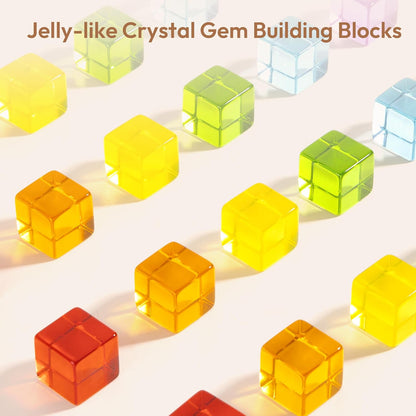 Wooden Building Blocks Set for Kids, 24 PCS Rainbow Gem Cubes Stacking Blocks - 2 Wood House