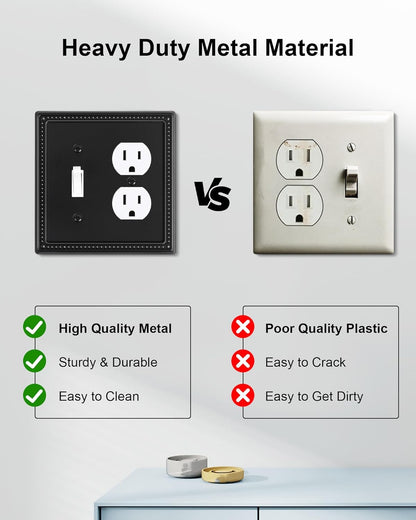 2-Pack Combo Toggle/Duplex Light Switch Cover Plate, Black Metal Wall Outlet Cover Plate