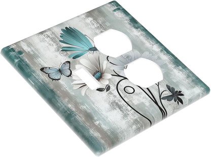 Wallplates Rustic Teal Daisy Floral Flowers Butterfly Wood Grain 1 Toggle 1 Duplex Switch Plate