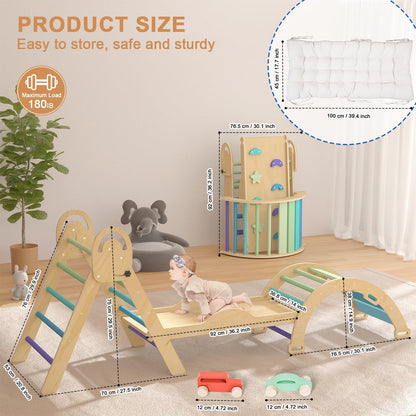 Pikler Triangle Set with Cushion, Montessori Climbing Set, Indoor Climb Toys, Indoor Playground