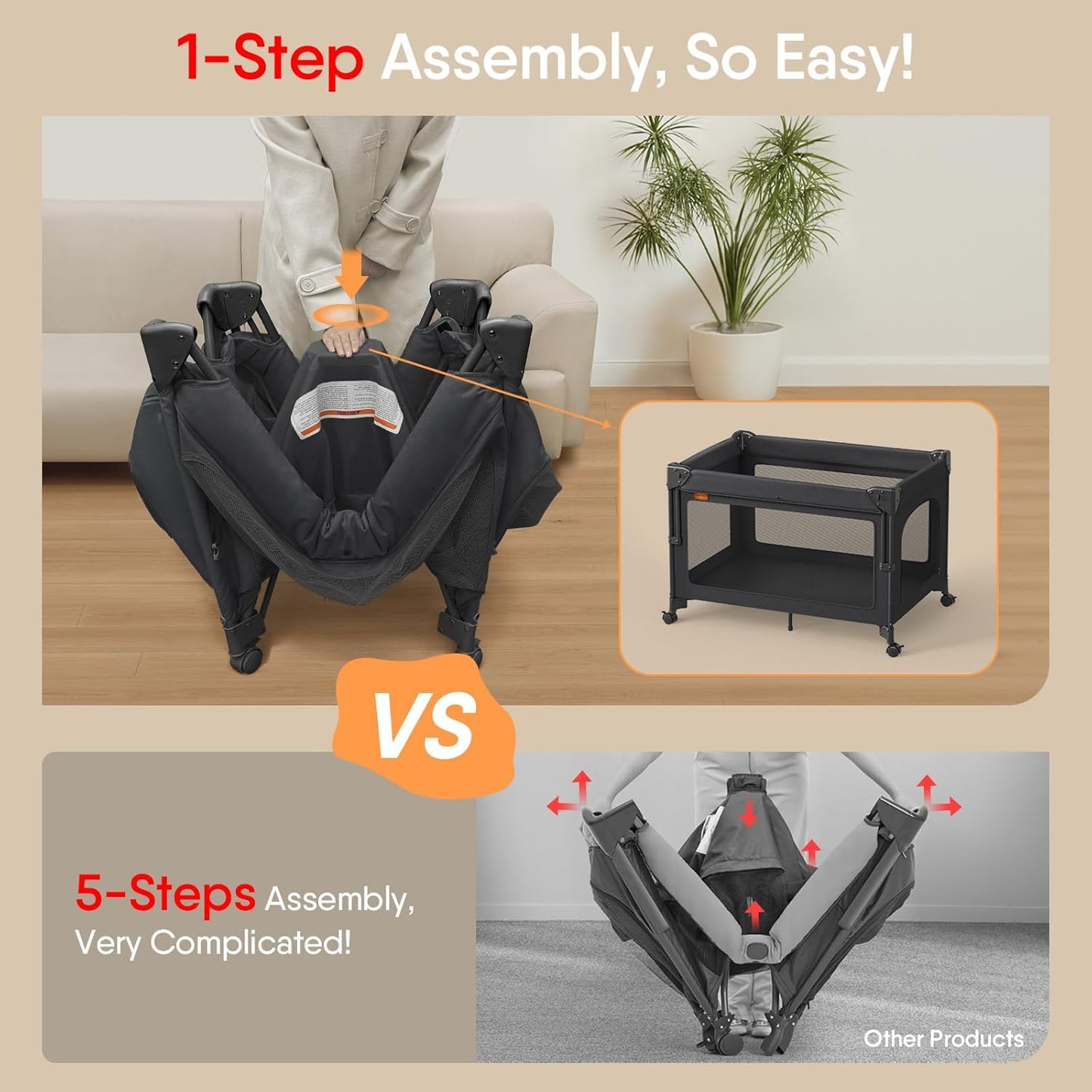 4 in 1 Baby Bassinet, Pack and Play, Bedside Crib Sleeper, Diaper Changer, Quickly Assembled and