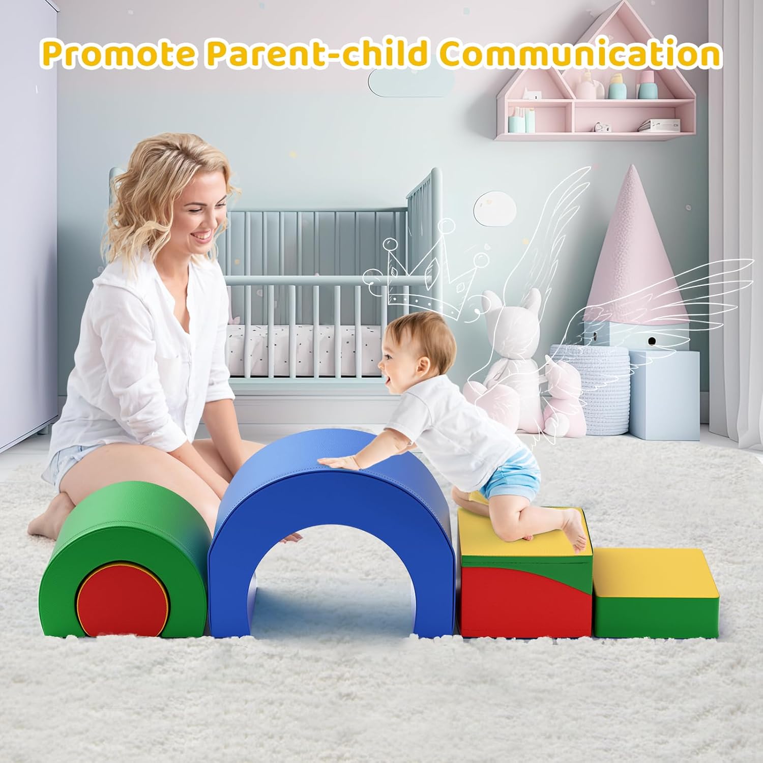 Lischwert Foam Climbing Blocks, Soft Climbing Toys for Toddlers, 5 Pieces Crawl and Climb Foam