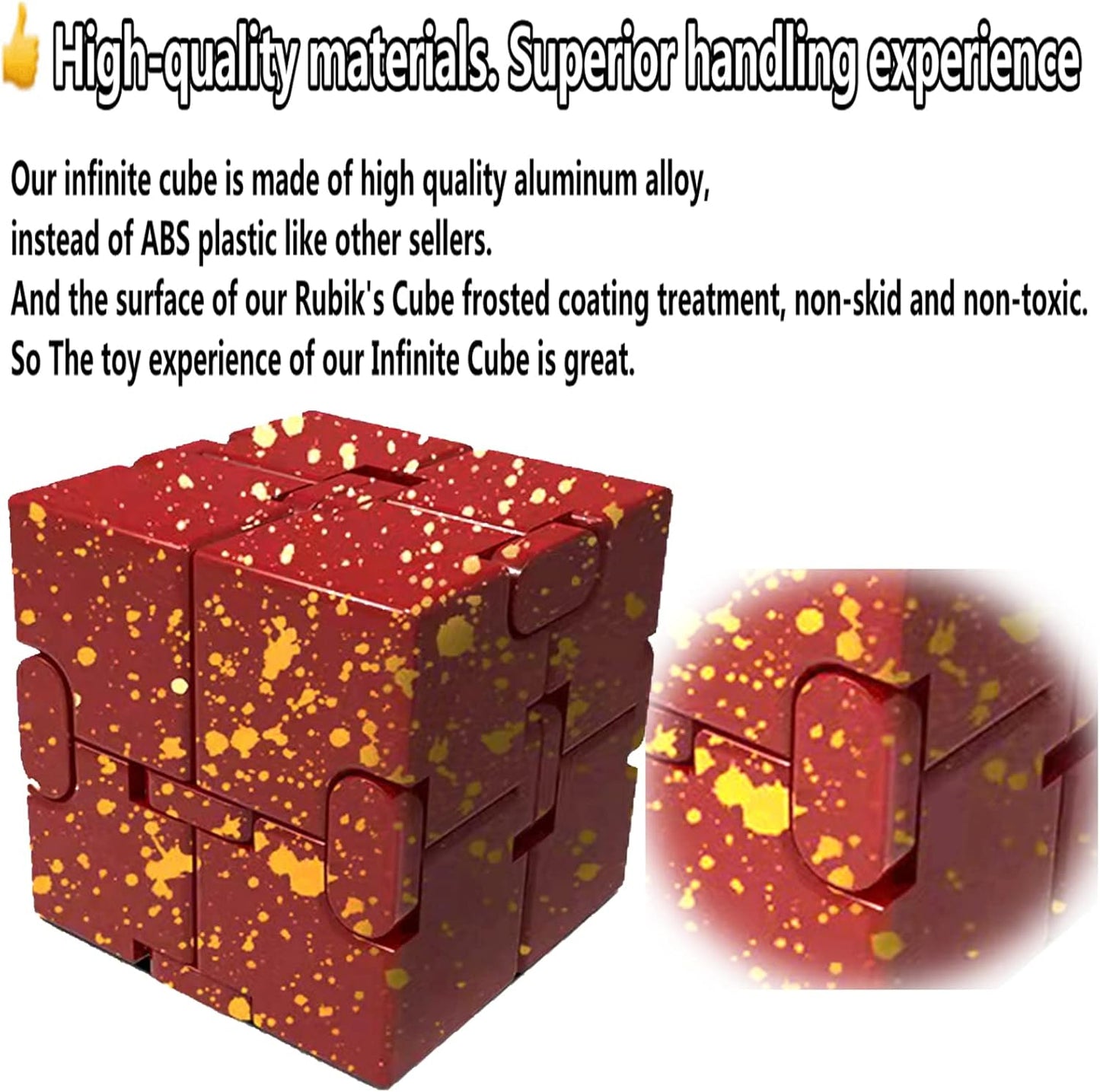 Metal Fidget Toys Infinity Cube for Men Gadgets Anxiety Stress Relief Aluminum Alloy Material (RED