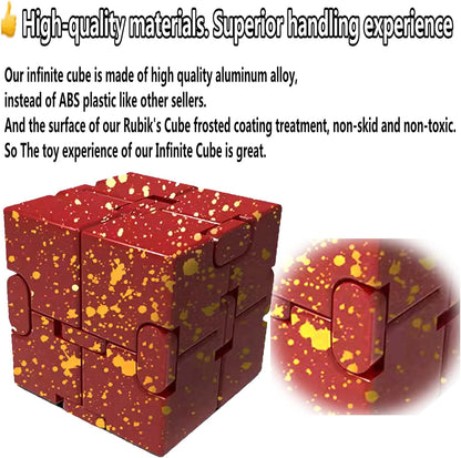Metal Fidget Toys Infinity Cube for Men Gadgets Anxiety Stress Relief Aluminum Alloy Material (RED