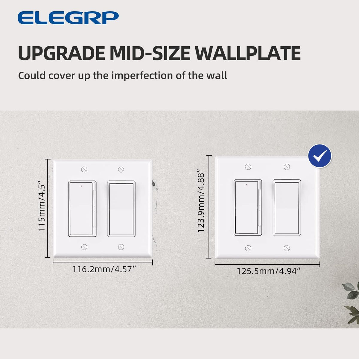 ELEGRP 2-Gang Decorative Wall Plates, Mid-Size 4.88" H x 4.94" L Unbreakable Thermoplastic