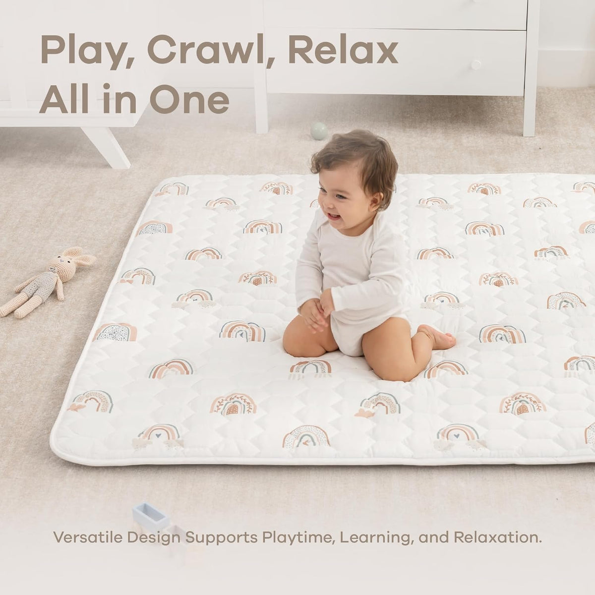 Comfy Cubs Rectangle Kids Play Mat - Medium 48 x 72 inches Soft Quilted Baby Floor Mat with