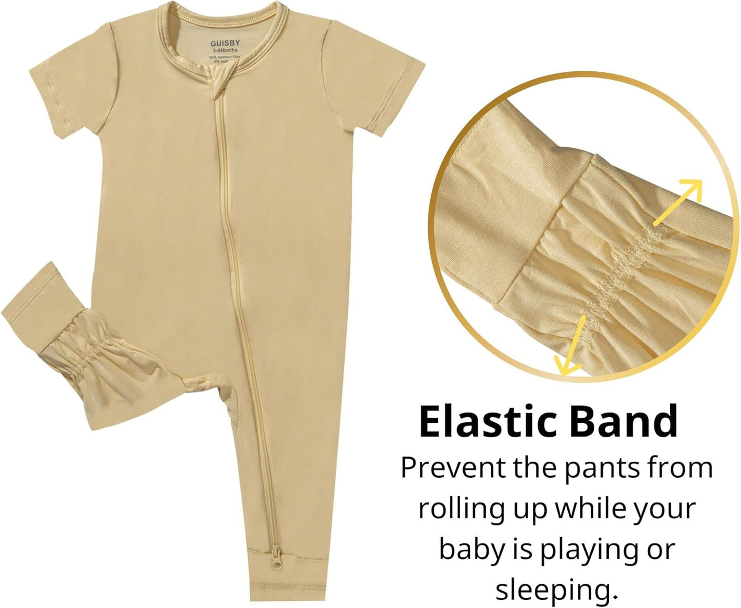 GUISBY Rayon Made from Bamboo Baby Pajamas, Summer Short Sleeve Footless Rompers, 2 Way Zipper