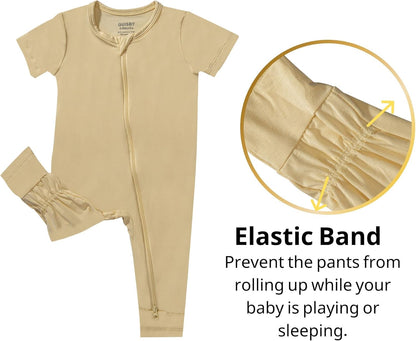 GUISBY Rayon Made from Bamboo Baby Pajamas, Summer Short Sleeve Footless Rompers, 2 Way Zipper