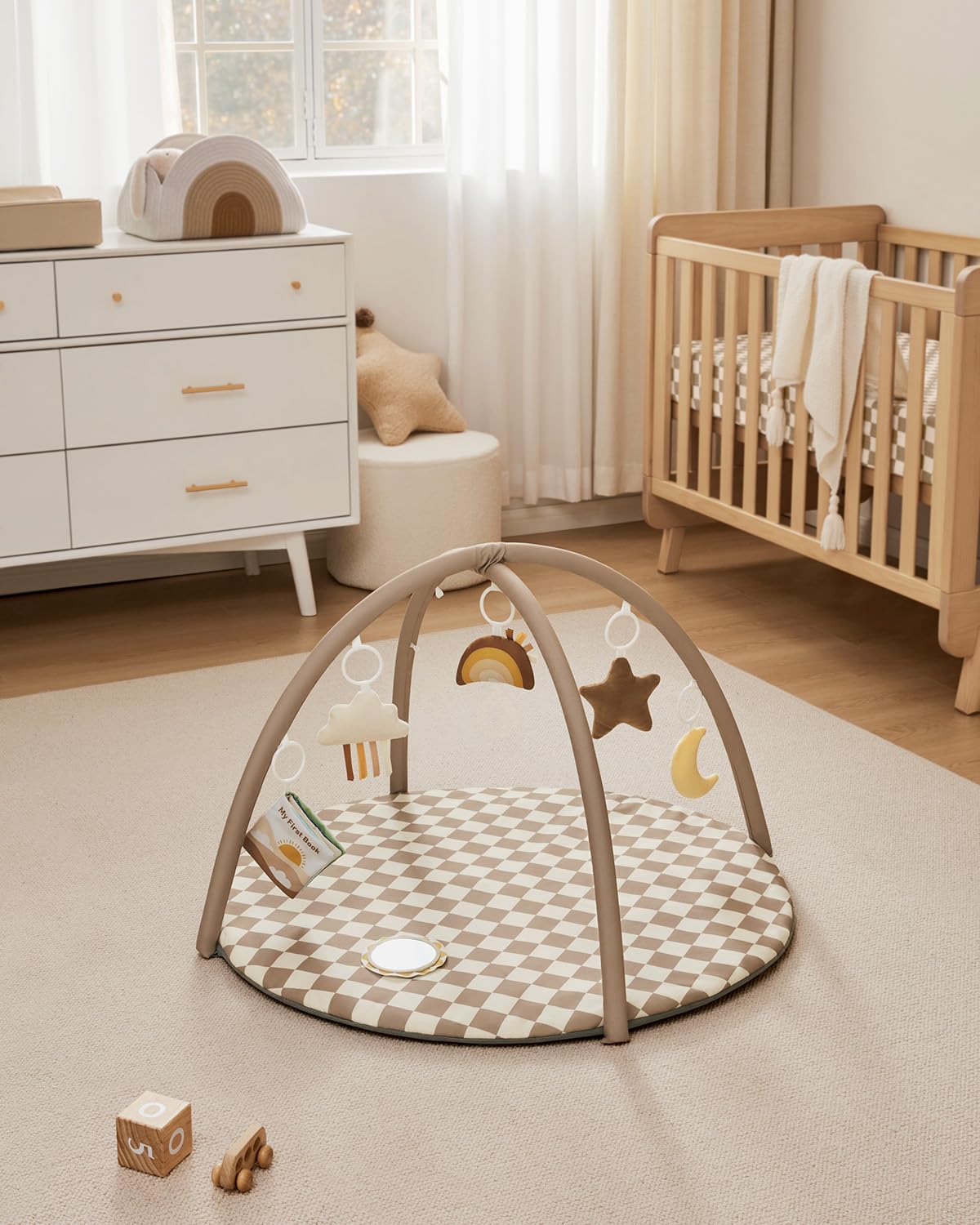 Blissful Diary Baby Play Gym Mat, Play Mat Activity Mat with 6 Detachable Toys for Stage-Based