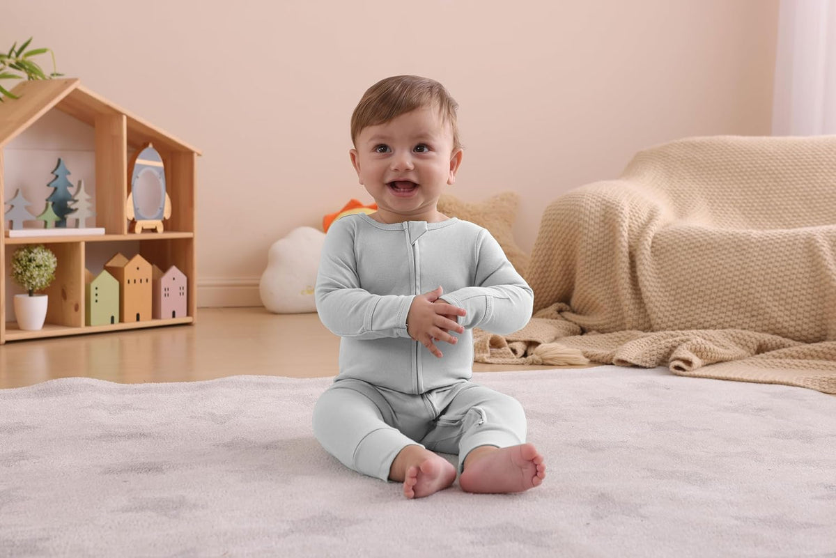 GUISBY Long Sleeve Cotton Pajamas Footless Baby Bodysuits with Zipper and Mittens 3-Pack for Boys