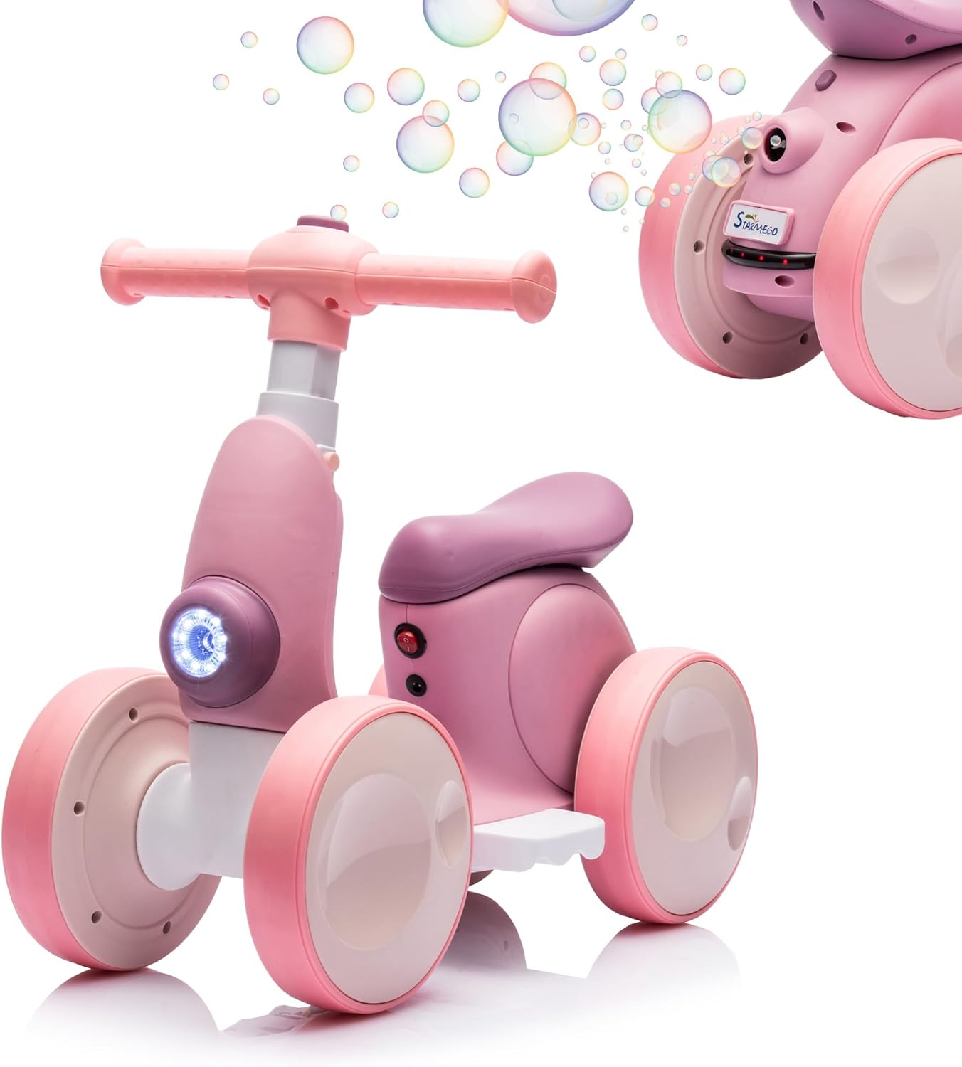 6V Electric Baby Balance Bike with Bubble Machine,4 in 1 Toddler Balance Bike w/Remote for 1 Year