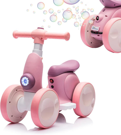 6V Electric Baby Balance Bike with Bubble Machine,4 in 1 Toddler Balance Bike w/Remote for 1 Year
