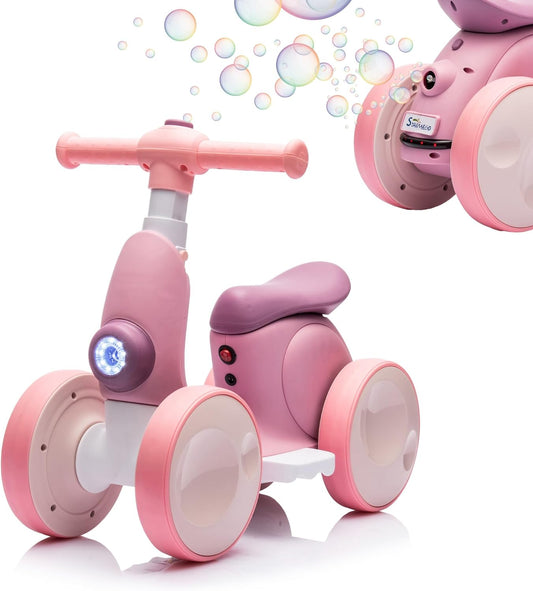 6V Electric Baby Balance Bike with Bubble Machine,4 in 1 Toddler Balance Bike w/Remote for 1 Year