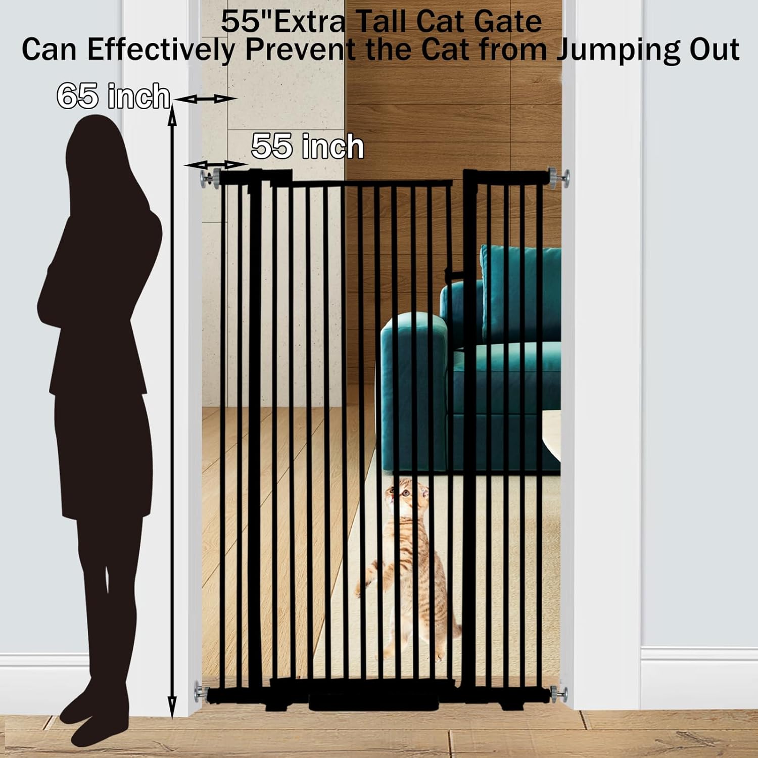 55.1 Inch Tall Baby Gate Auto Close Dog Gate Adjustable 29.92" - 43" Wide Pressure Mounted Walk