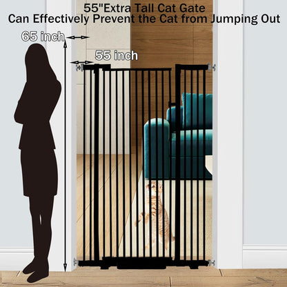 55.1 Inch Tall Baby Gate Auto Close Dog Gate Adjustable 29.92" - 43" Wide Pressure Mounted Walk