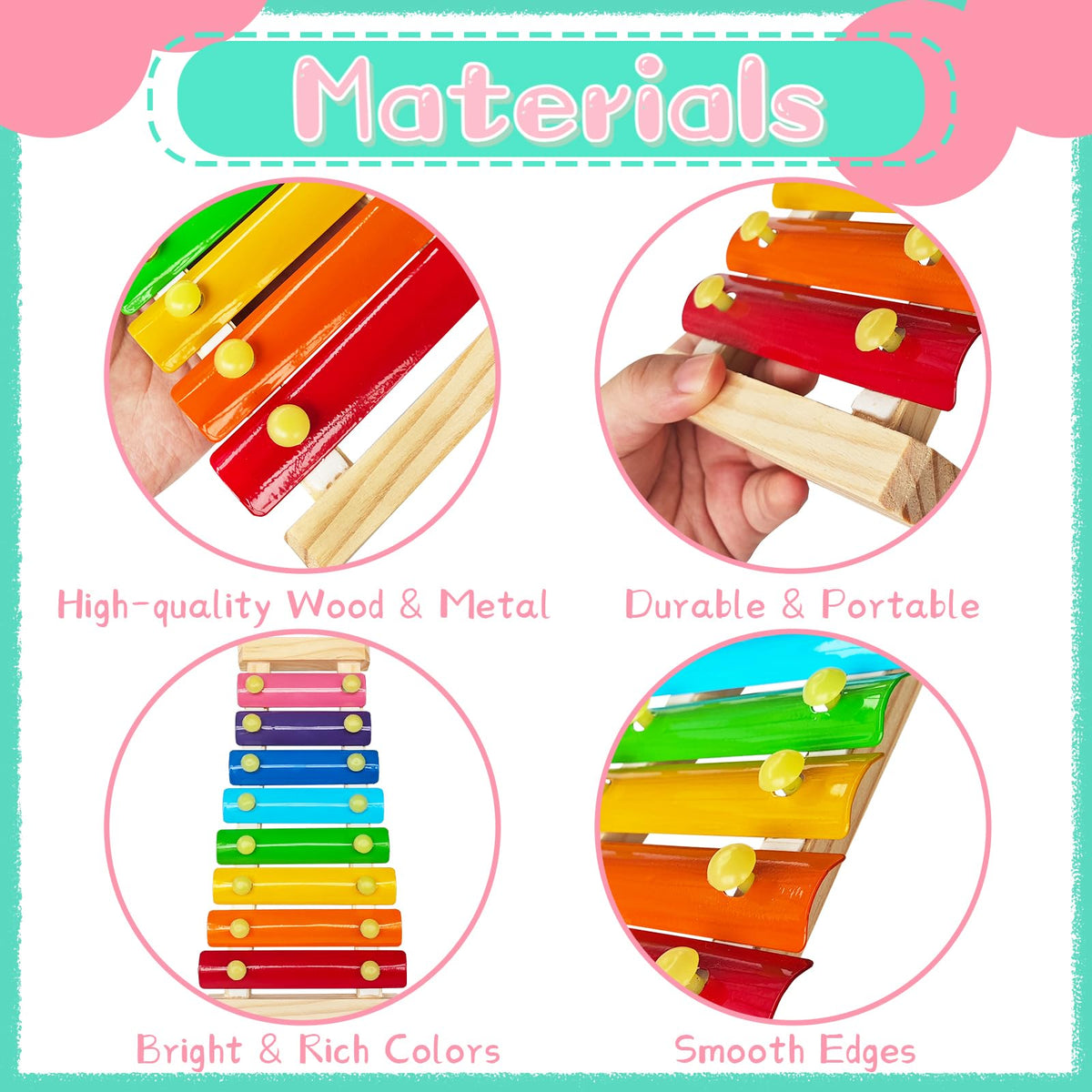 2 Pcs Wooden Xylophone for Kids,Xylophone Educational Musical Toy with 2 Child Mallets 8 Diatonic