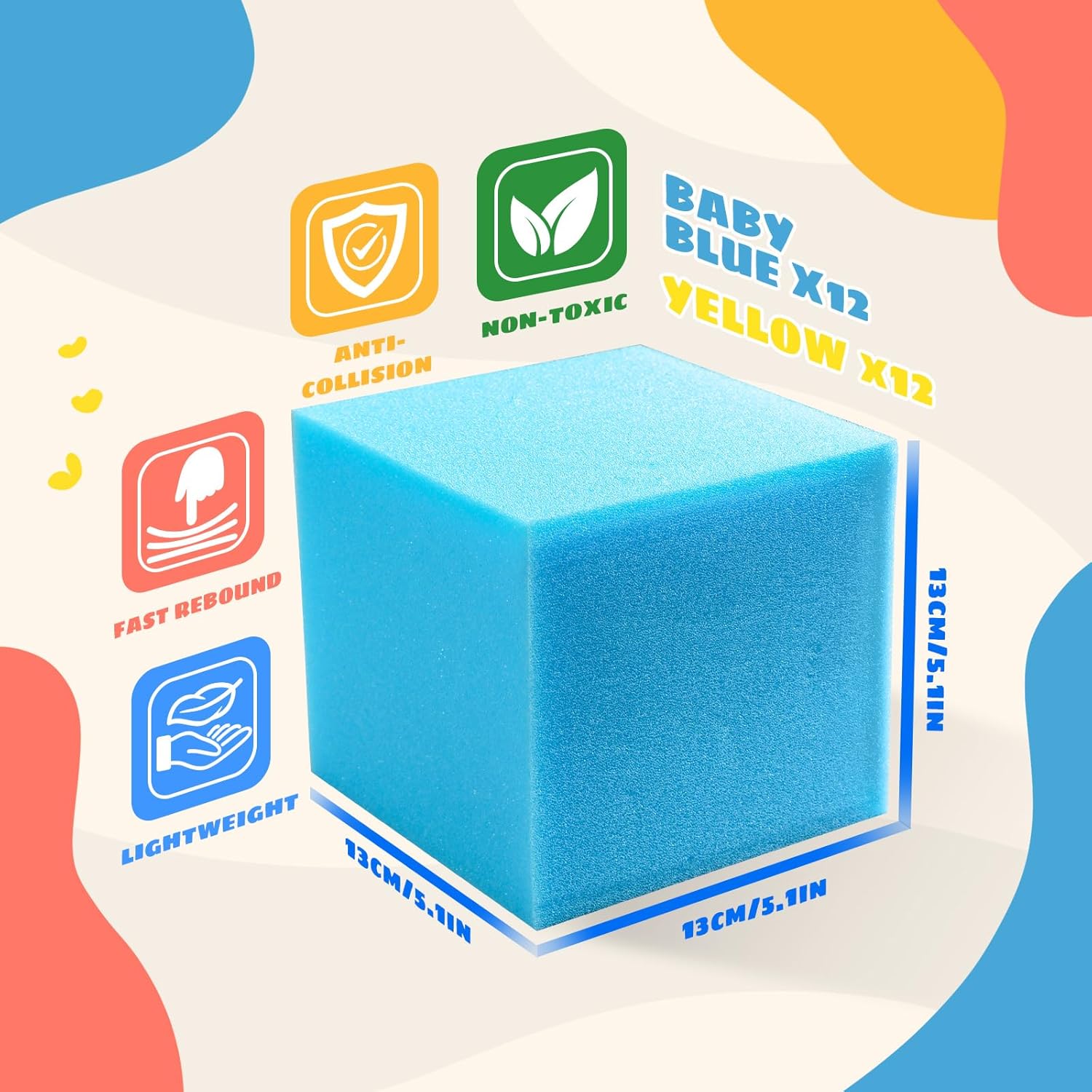 Foam Pit Cubes, 24 PCS 5 Inches Gymnastics Foam Blocks Trampoline Blocks, Multi-Sport Protective