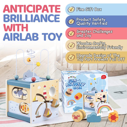 Airlab Wooden Activity Cube Montessori Toys for Boys Girls, Ocean