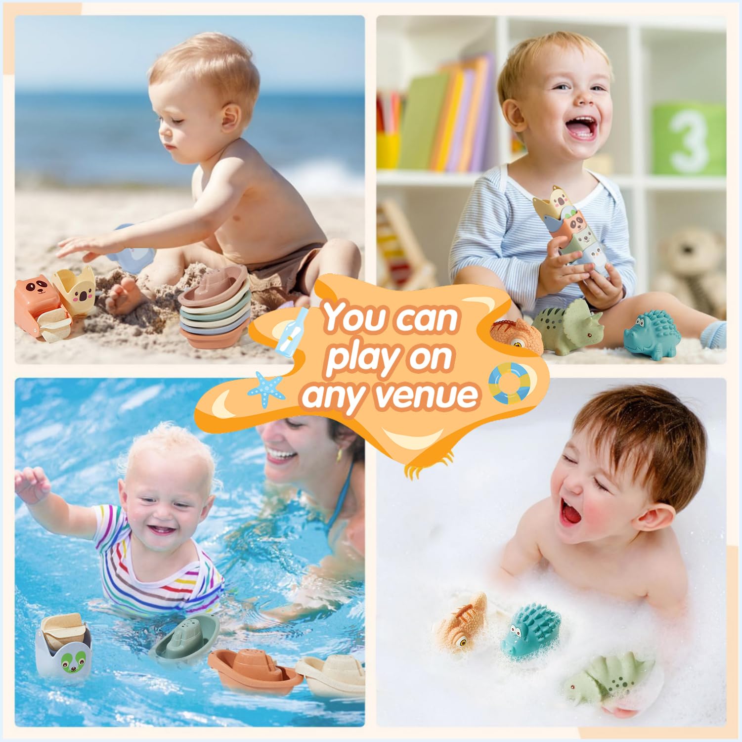 Baby Bath Toys for Kids Ages 1-3, 14 Pack Mold Free Bath Toys Toddlers 2-4 Bathtub Toys with