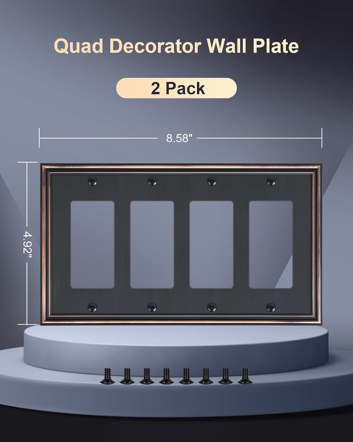 2-Pack Quad Decorator Outlet Cover Plate, Zinc Alloy Decorative Aged Bronze Switch Plates and