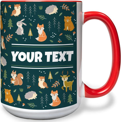 Personalized Mug for Kids - Woodland Animals - Custom Name/Text, Ceramic Hot Chocolate/Cocoa/Coffee