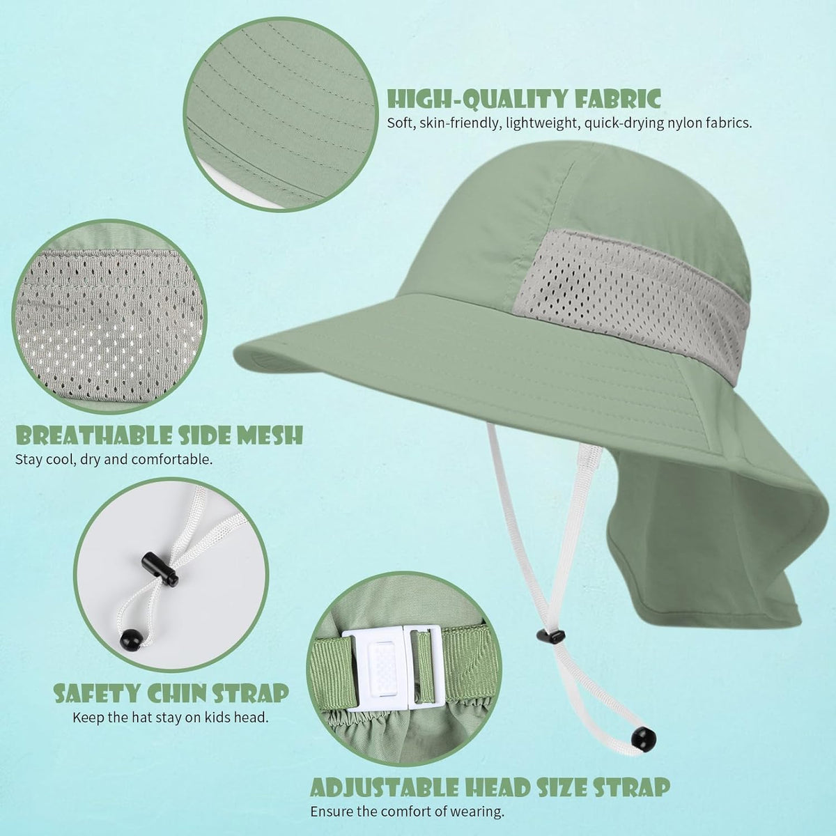 Toddler Baby Sun Hat Kids Summer UPF 50+ for Boys Girls Adjustable Beach Hats with Bucket Wide Brim