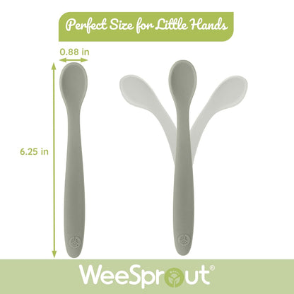 WeeSprout Silicone Baby Spoons - First Stage Infant Feeding Utensils With Soft-Tip, Bendable