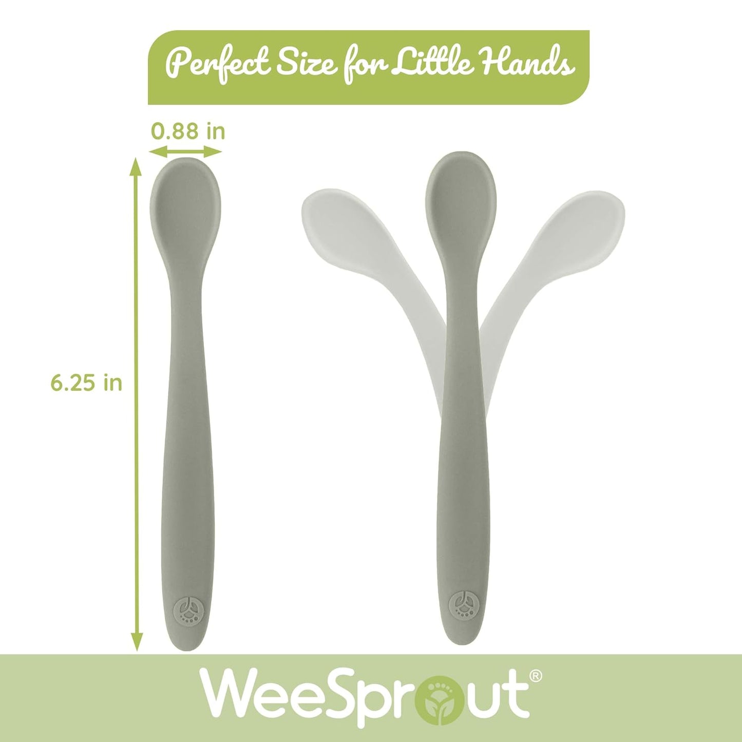 WeeSprout Silicone Baby Spoons - First Stage Infant Feeding Utensils With Soft-Tip, Bendable