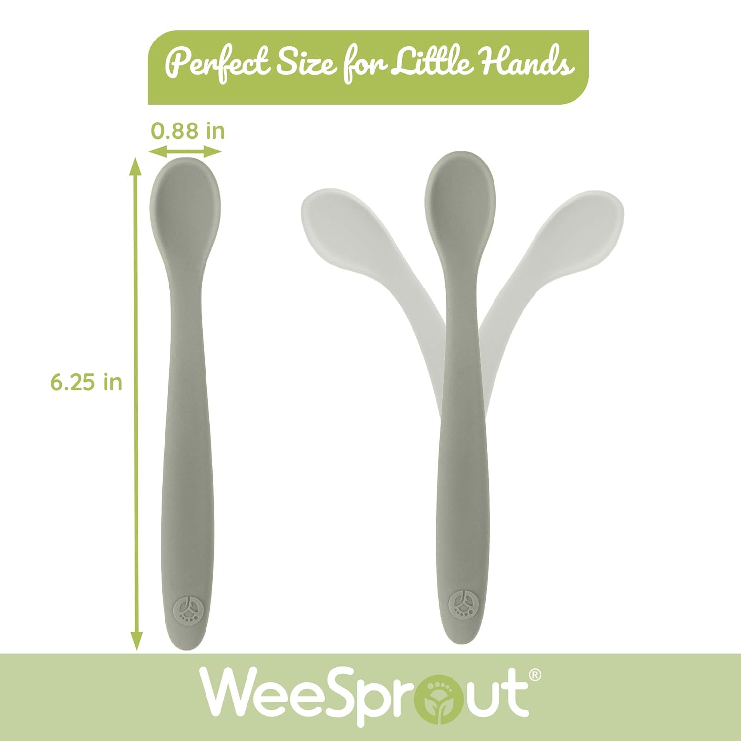 WeeSprout Silicone Baby Spoons - First Stage Infant Feeding Utensils With Soft-Tip, Bendable