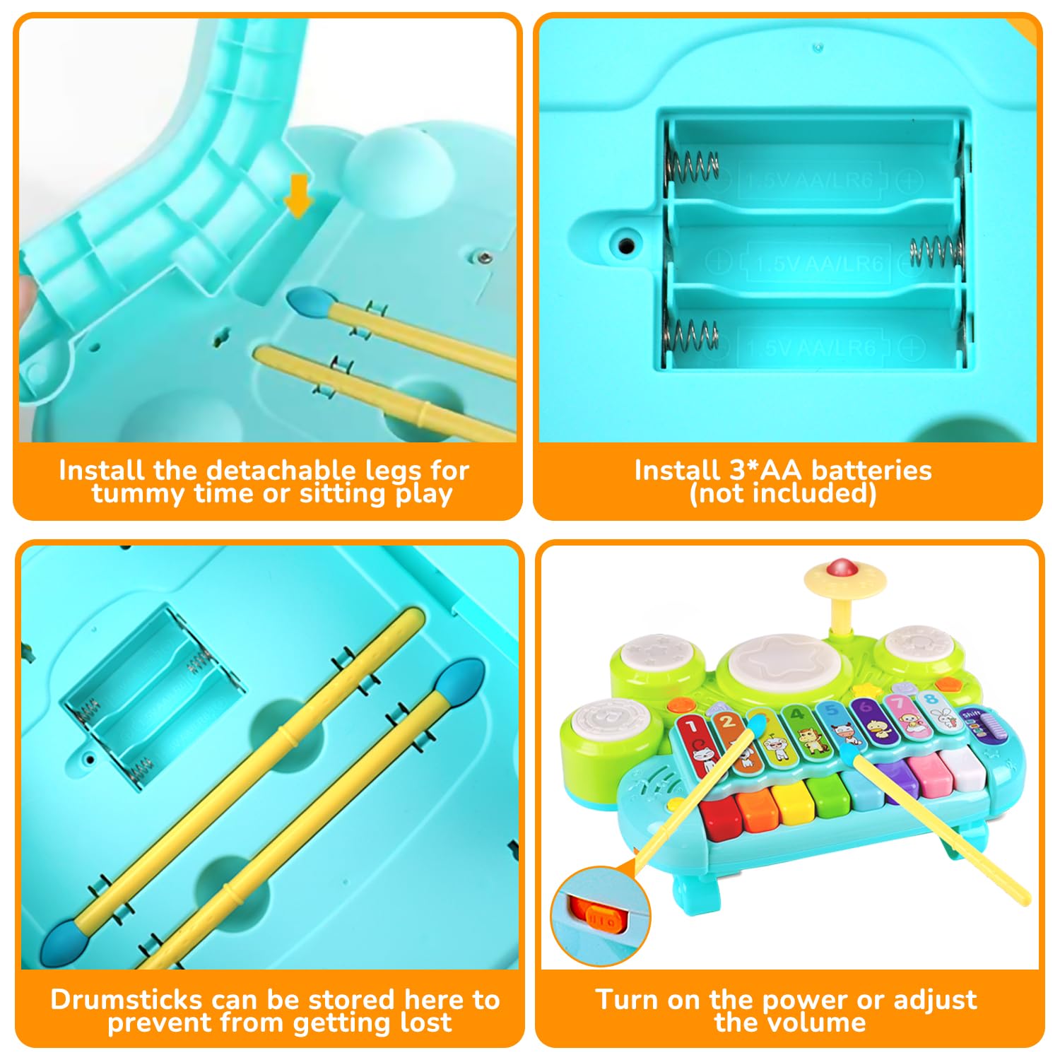 Baby Piano Drum Set for Toddlers, 3-in-1 Baby DJ Table Musical Toys Piano Keyboard Xylophone Drum