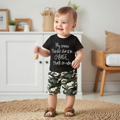 wdehow Toddler Kids Baby Boy Summer Clothes Sets 1T 2T 3T 4T 5T Letter Print Short Sleeve Tops