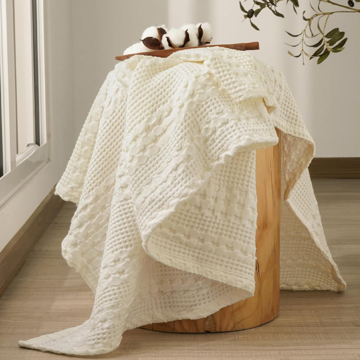 PHF 100% Cotton Waffle Weave Throw Blanket, Soft Lightweight Breathable Cozy Summer Throws for