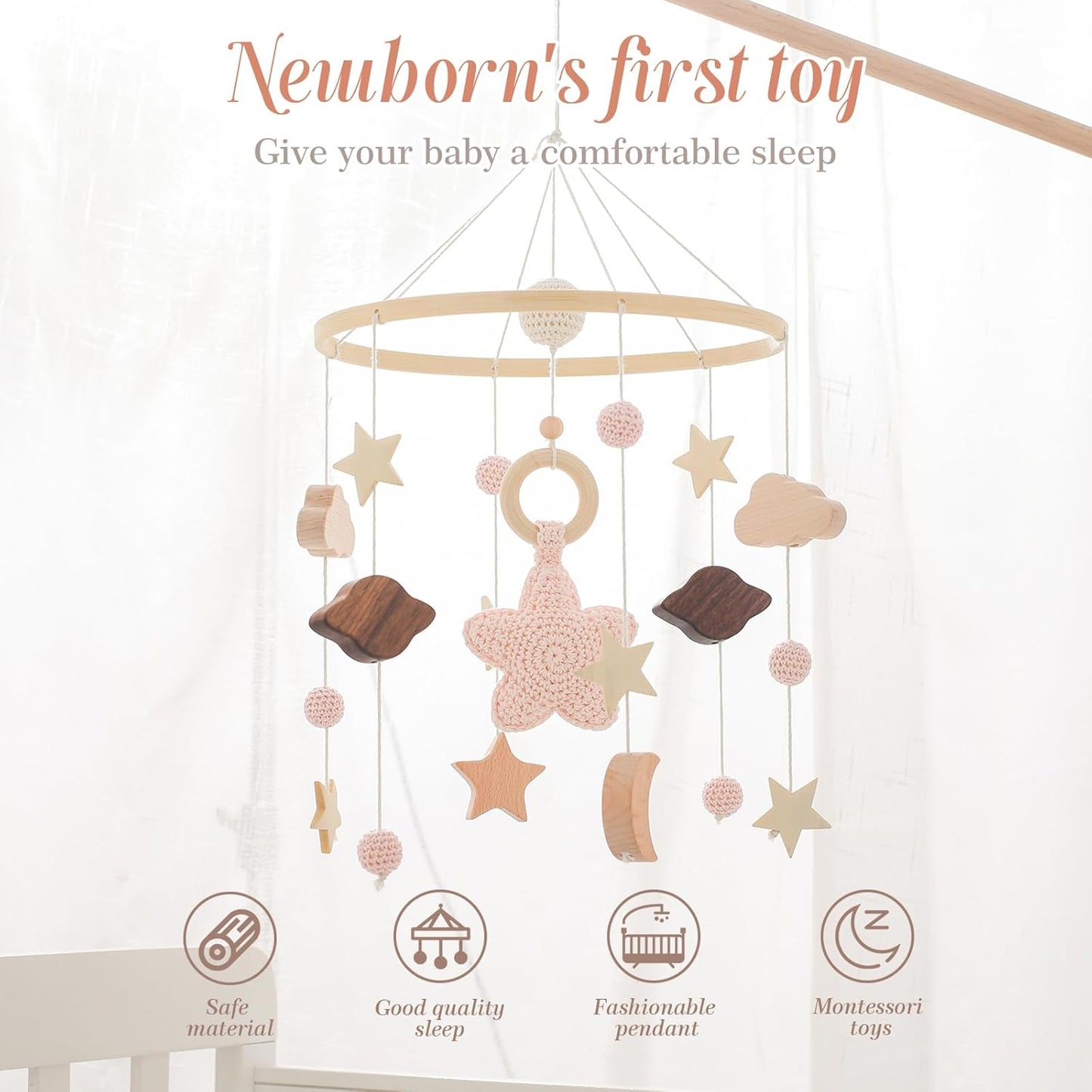 Baby Crib Mobile for Boys Girls| Boho Nursery Mobile| Gender Neutral Hand-Crocheted Mobile| Ceiling