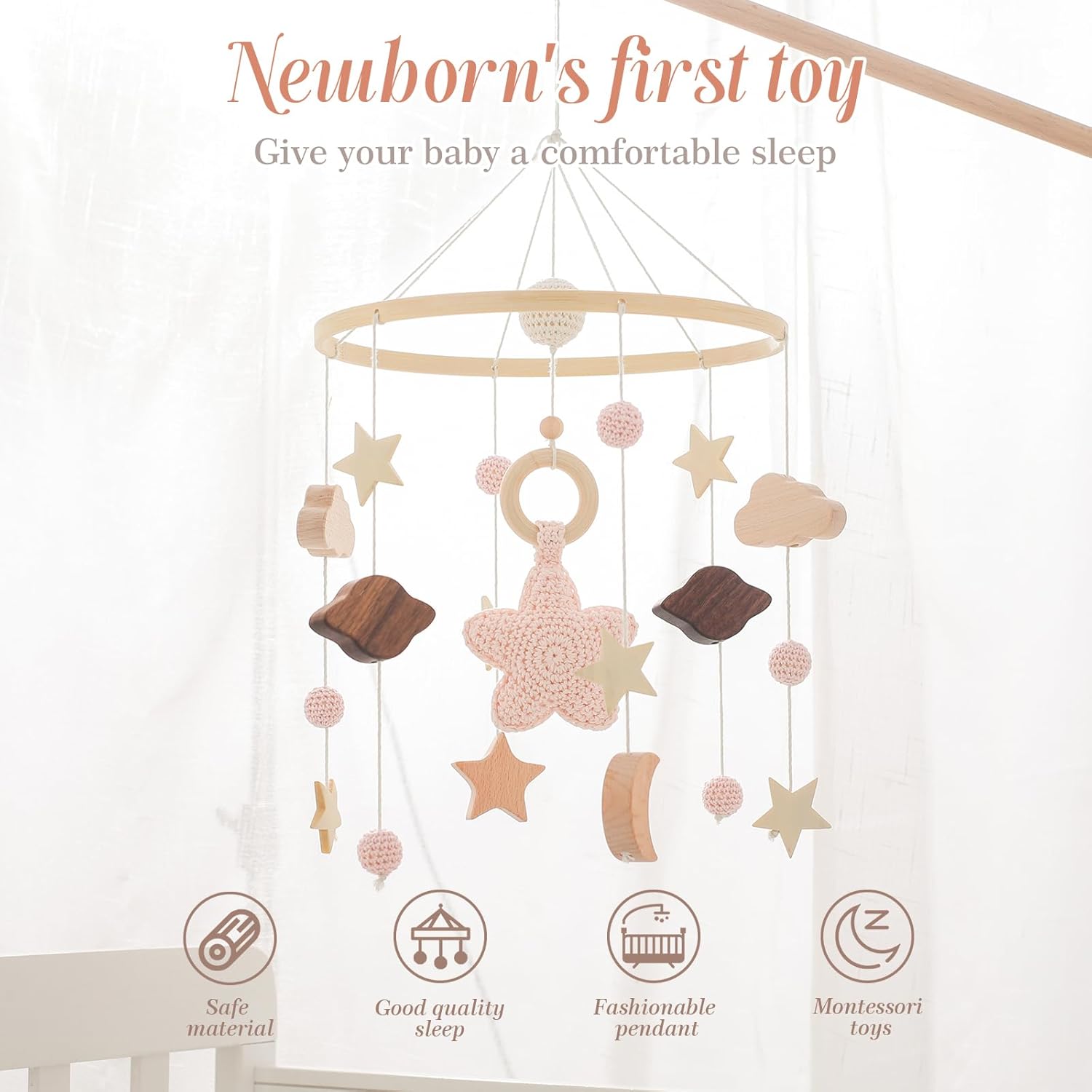 Baby Crib Mobile for Boys Girls| Boho Nursery Mobile| Gender Neutral Hand-Crocheted Mobile| Ceiling