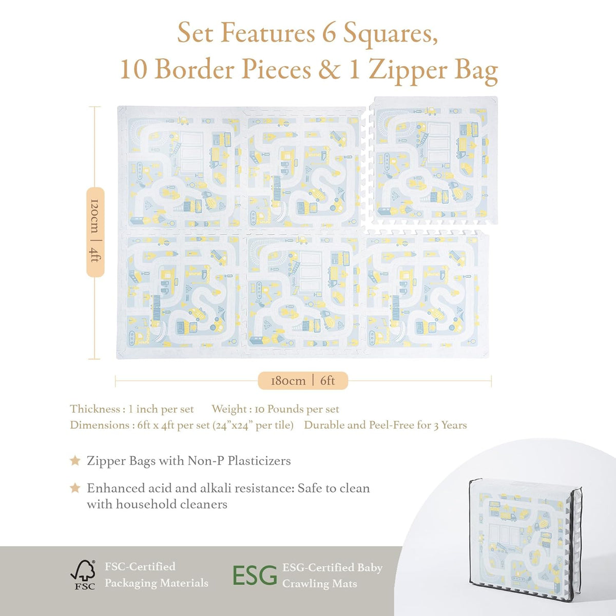 Premium Baby Foam Play Mats -Stylish Floor & Exercise Puzzle Mat for Toddlers & Kids- 6 Soft