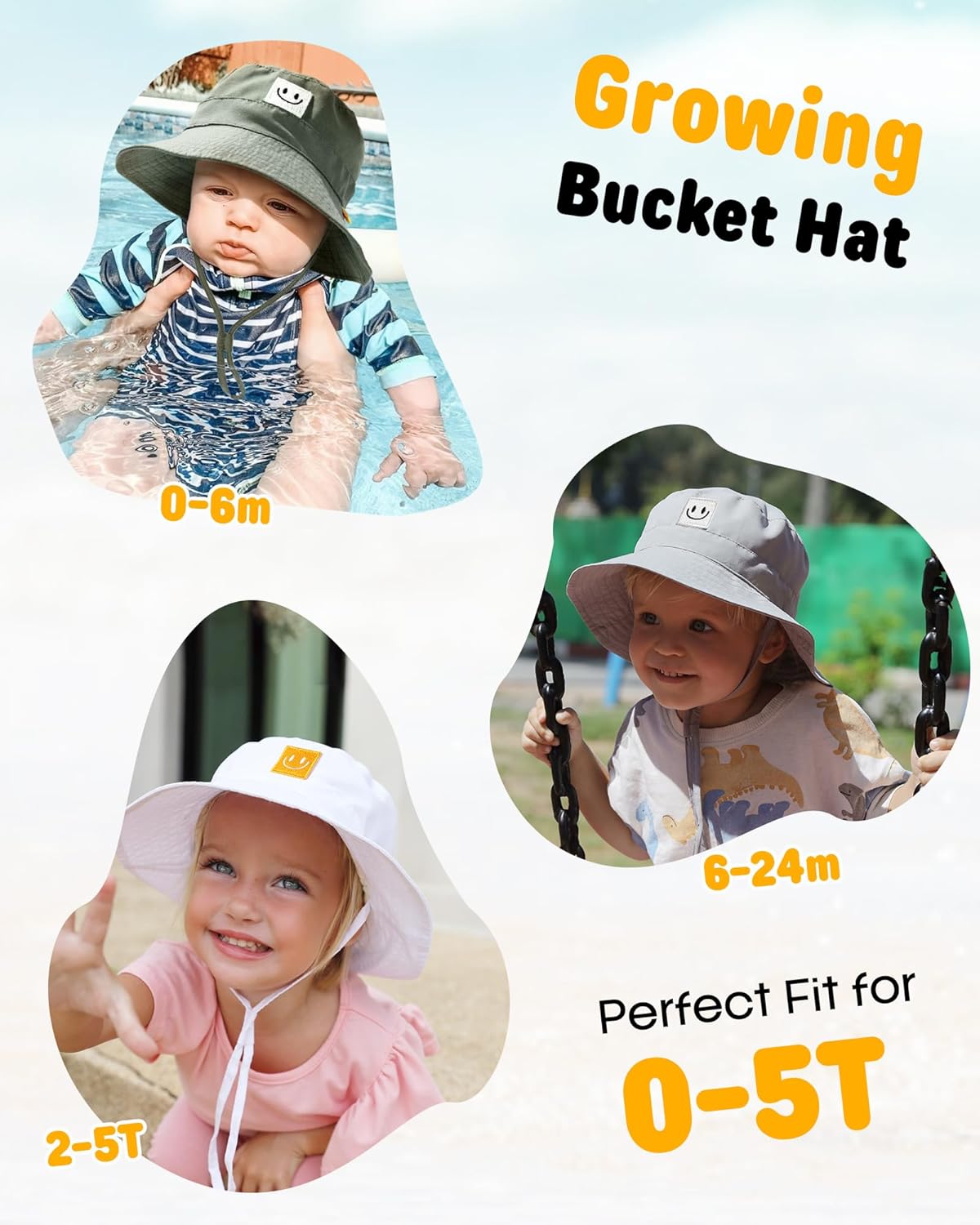 FURTALK Baby Sun Hat Smile Face Toddler Boys Girls Bucket Hat 0-5 Years Kids UPF 50+ Sun Protection