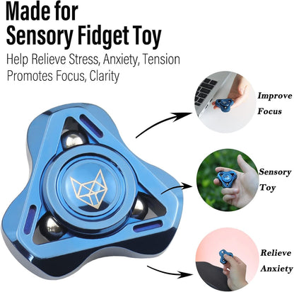 FREELOVE Upgraded Fox Metal Fidget Spinner for Adults, Steel/Glow Balls Clicking Noise, Mini Small