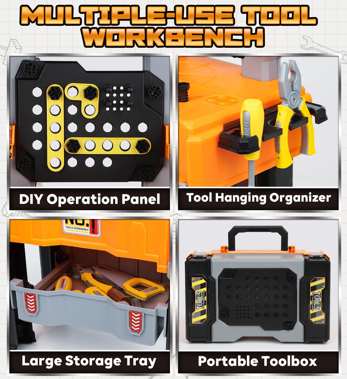 Lehoo Castle Kids Tool Bench with Electric Drill, Realistic Tools, Trucks