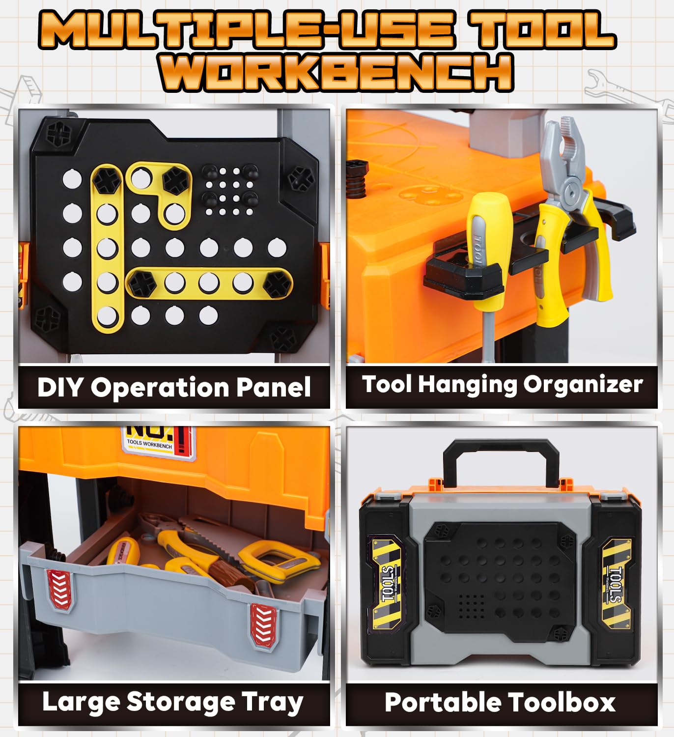 Lehoo Castle Kids Tool Bench with Electric Drill, Realistic Tools, Trucks