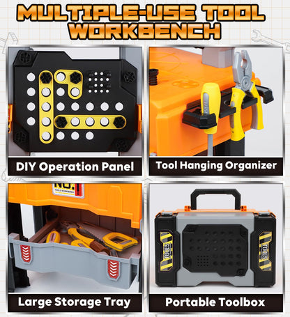 Lehoo Castle Kids Tool Bench with Electric Drill, Realistic Tools, Trucks