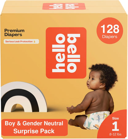 Hello Bello Premium Diapers, Size 1 (8-12 lbs) Surprise Pack for Boys - 128 Count, Hypoallergenic