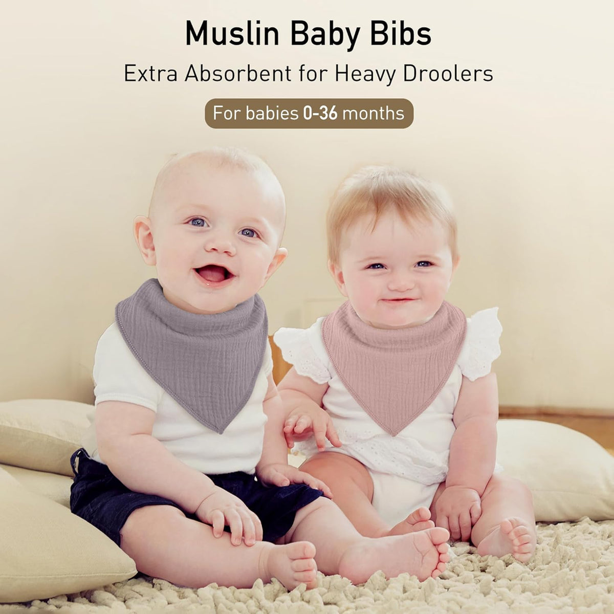 Muslin Baby Bibs 8 Pack, Baby Bandana Drool Bib for Drooling and Teething, Cotton Soft Absorbent