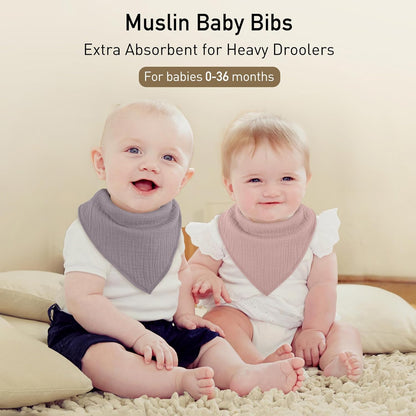 Muslin Baby Bibs 8 Pack, Baby Bandana Drool Bib for Drooling and Teething, Cotton Soft Absorbent